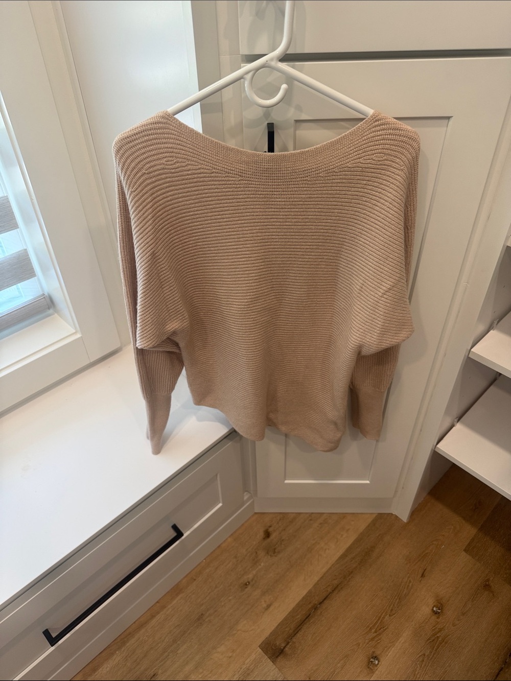 Express Ribbed Off-the-Shoulder Sweater - Beige